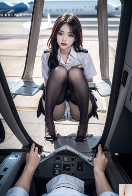 AI Top Stewardess schwarze Strümpfe mit langen Beinen