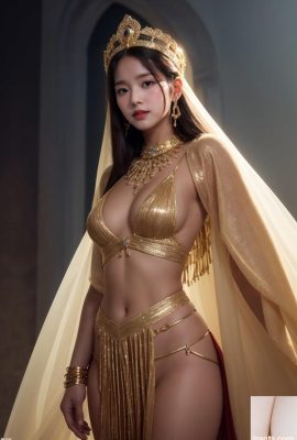 KI-generierte Schönheit ~ AiMakeGirl-Goldenes ägyptisches Göttinnenkleid