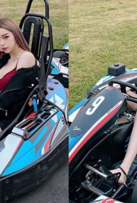Das superheiße, vollbusige Mädchen „Olivia Lin Yi“ trägt Hotpants und fährt Go-Kart auf der Rennstrecke (15P)