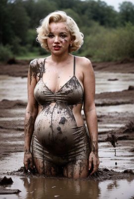 Schwangere Marilyn im Schlamm (KI generiert)